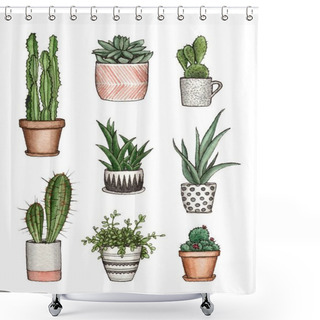 Personality  Watercolor Illustration Home Plants. Shower Curtains