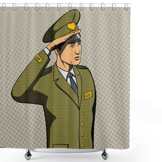 Personality  Military Man Salutes Pop Art Style Vector Shower Curtains