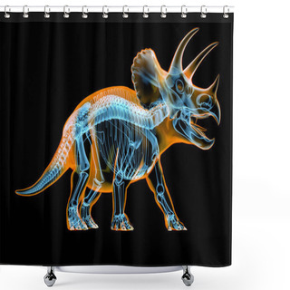 Personality  Triceratops Skeleton X-ray  On Black Background. Shower Curtains