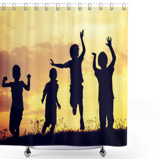 Personality  Group Of Happy Children Playing On Meadow Shower Curtains