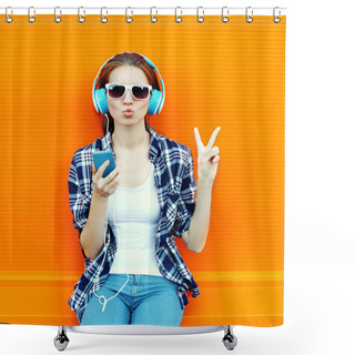Personality  Pretty Cool Girl Having Fun And Listens To Music In The Headphon Shower Curtains
