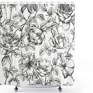 Personality  Rose Pattern White Shower Curtains