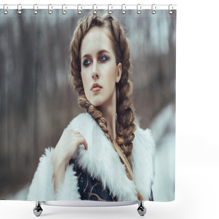 Personality  The Woman On Winter Walk With A Dog Shower Curtains