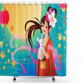 Personality   Chang`e And Jade Rabbit Shower Curtains