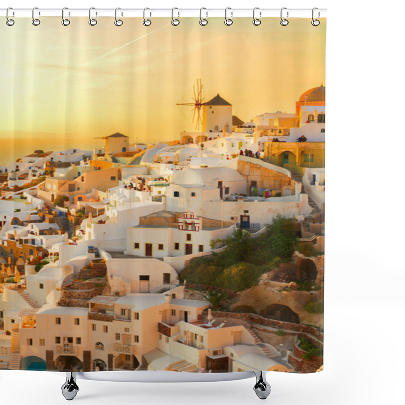 Personality  Windmill Of Oia At Sunset, Santorini Shower Curtains