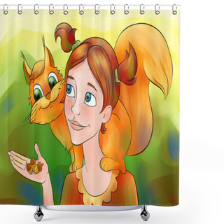 Personality  Girl With A Squirrel Shower Curtains