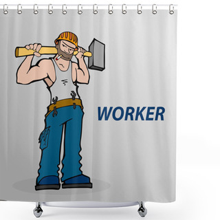 Personality  Vector Illustration Of Cartoon Worker. Shower Curtains