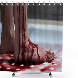 Personality  Cropped View Of Barefoot Bleeding Woman In Bathroom Shower Curtains