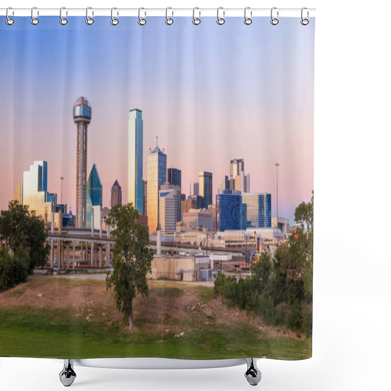 Personality  Dallas City Skyline At Twilight Shower Curtains