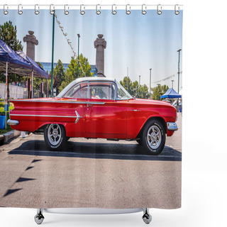 Personality  Reno, NV - August 3, 2021: 1960 Chevrolet BelAir Hardtop Coupe At A Local Car Show. Shower Curtains