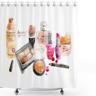 Personality  Glamorous Make Up Watercolor Cosmetics Shower Curtains