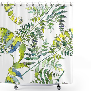 Personality  Fern Green Leaves. Watercolor Background Illustration Set. Seamless Background Pattern. Shower Curtains