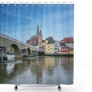 Personality  Old Medieval Stone Bridge And Historic Old Town In Regensburg, Germany. Shower Curtains