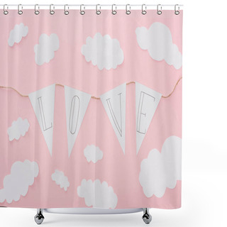 Personality  Top View Of Paper Garland With 'love' Lettering Isolated On Pink, St Valentines Day Concept Shower Curtains