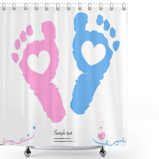 Personality  Twin Baby Girl And Boy Feet Prints Arrival Greeting Card Vector Shower Curtains