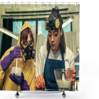 Personality  Woman Dividing Drugs In Laboratory Shower Curtains