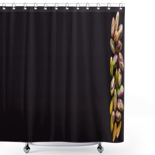 Personality  Top View Of Green And Salty Pistachios Without Shell Isolated On Black, Banner Shower Curtains