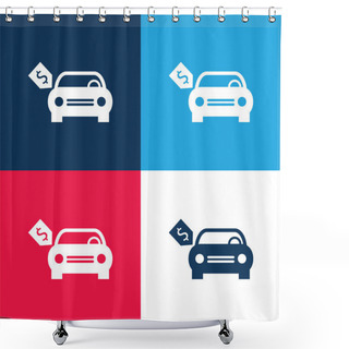 Personality  Brand New Car With Dollar Price Tag Blue And Red Four Color Minimal Icon Set Shower Curtains