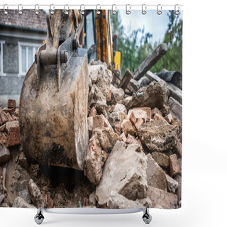 Personality  Industrial Hydraulic Backhoe Bulldozer Loading Demolition Debris, Stone And Concrete For Recycling Shower Curtains