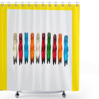 Personality  Top View Of Line From Jelly Bears On White And Yellow, Banner  Shower Curtains