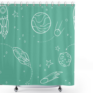 Personality  Seamless Pattern With Space Shower Curtains