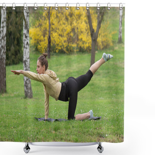 Personality  Young Sport Woman Exercising - Outside In Nature Shower Curtains