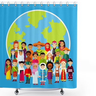 Personality  Set Of International People In Traditional Costumes Around The World. Shower Curtains