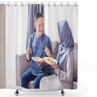 Personality  Beautiful Southeast Asian Couple Eating Together And Talking At  Shower Curtains