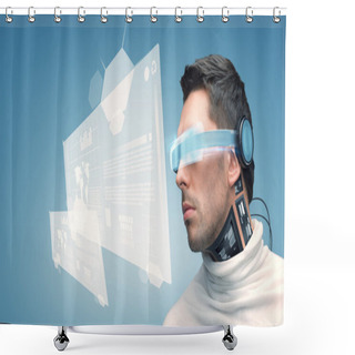 Personality  Man With Futuristic Glasses And Sensors Shower Curtains