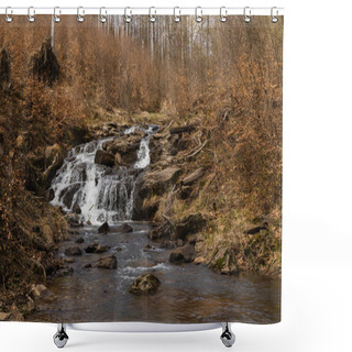 Personality  Stones In Mountain Creek Near Forest In Autumn  Shower Curtains