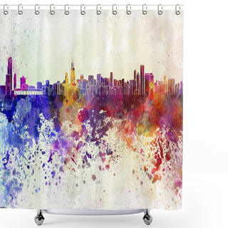 Personality  Chicago Skyline In Watercolor Background Shower Curtains