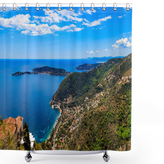 Personality  View Of The Mediterranean Coastline From The Top Of The Eze Village In French Riviera, France Shower Curtains