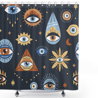 Personality  Background With Evil, Turkish, Esoteric Eye Different Shapes. Seamless Pattern Design With Evil Eye, Hamsa. Hand Drawn Various Talismans. Wallpaper Repeatable Texture With Amulets. Shower Curtains
