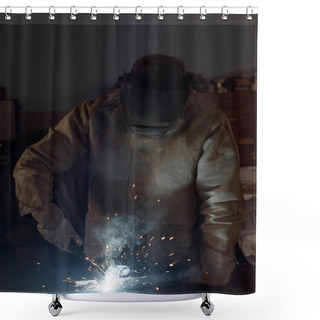 Personality  Manufacture Worker Welding Metal With Sparks At Factory  Shower Curtains