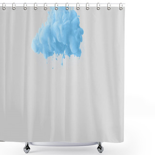 Personality  Close Up View Of Bright Pale Blue Paint Splash In Water Isolated On Gray Shower Curtains