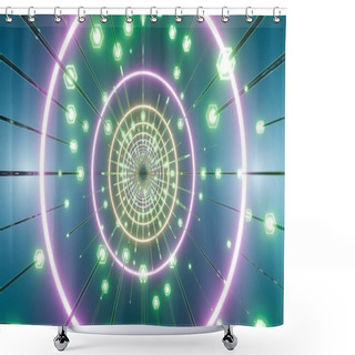 Personality  Circuit Symphony: An Illuminated Path Through The Neon Grid Shower Curtains