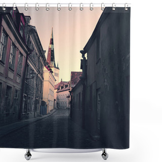 Personality  Retro Photo Of Old European Town Street Shower Curtains