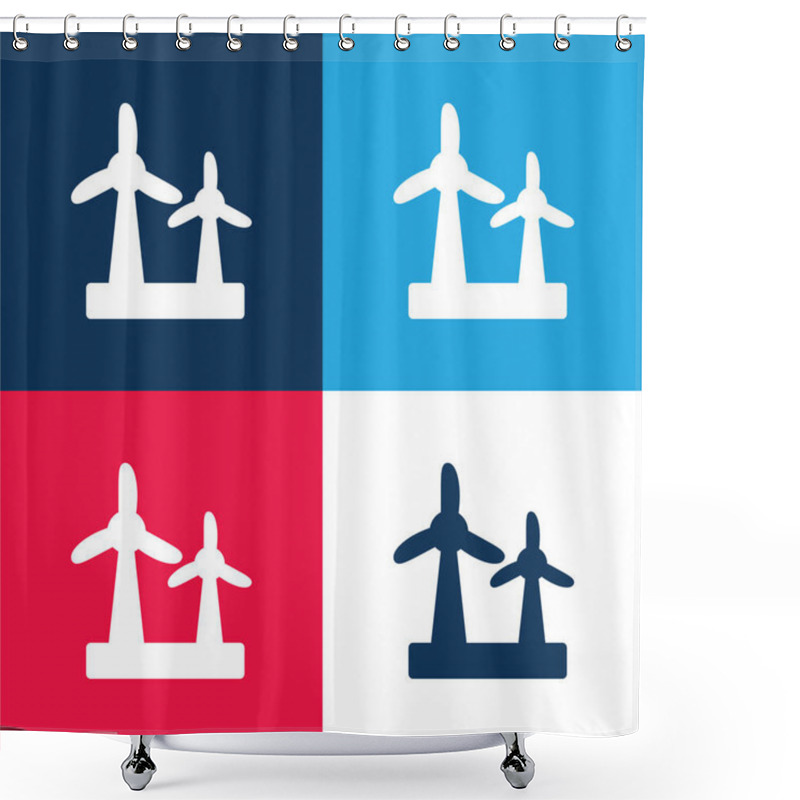 Personality  Air Turbine Blue And Red Four Color Minimal Icon Set Shower Curtains