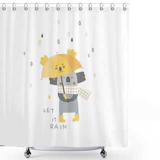 Personality  Cute Koala Bear With Kawaii Umbrella Illustration Shower Curtains
