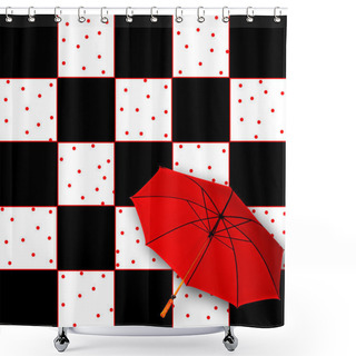 Personality  Red Umbrella On Checked Pattern Background Shower Curtains
