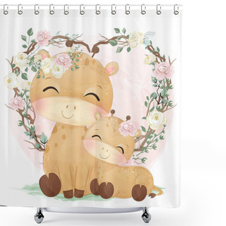 Personality  Cute Mom And Baby Giraffe Shower Curtains