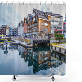 Personality  TROMSO, NORWAY - JULY 26, 2016: Harbor Tromso Shower Curtains