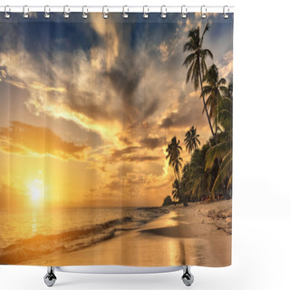 Personality  Beautiful Sunset Over The Sea With A View At Palms On The White  Shower Curtains