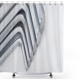 Personality  Close Up View Of Hex Keys On White Wooden Background, Panoramic Shot Shower Curtains