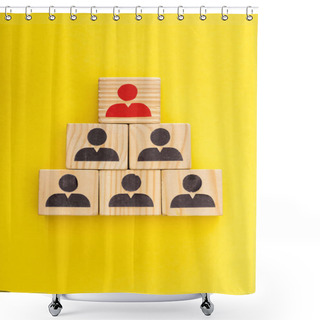 Personality  Top View Of Wooden Cubes With Red Painted Man Among Another On Yellow  Shower Curtains