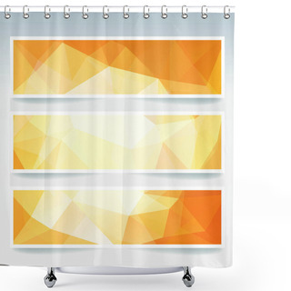 Personality  Horizontal Banners Set With Yellow, White, Orange Polygonal Triangles. Polygon Background, Vector Illustration Shower Curtains