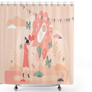 Personality  Baby Shower Party Event With Pregnant Mother And Gifts Tiny Persons Concept Shower Curtains