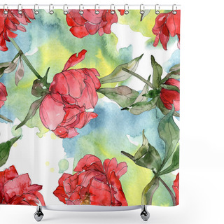 Personality  Red Peonies Watercolor Illustration Set. Seamless Background Pattern. Fabric Wallpaper Print Texture. Shower Curtains
