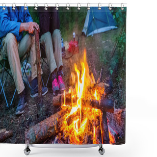 Personality  Couple Sitting By Campfire  Shower Curtains