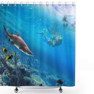 Personality  Snorkeling In The Tropical Water With Dangerous Shark Shower Curtains